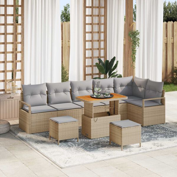 vidaXL Ensemble de canap&eacute; de jardin 9 pcs Beige Poly rotin