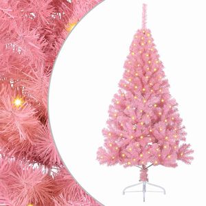 vidaXL Sapin de No&euml;l artificiel pr&eacute;-&eacute;clair&eacute; Rose 150 cm PVC