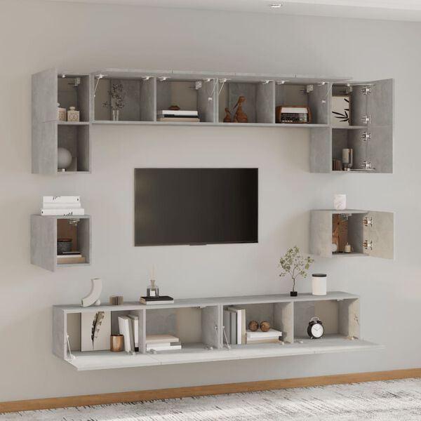 vidaXL Ensemble de meubles TV 8 pcs Gris b&eacute;ton Bois d'ing&eacute;nierie