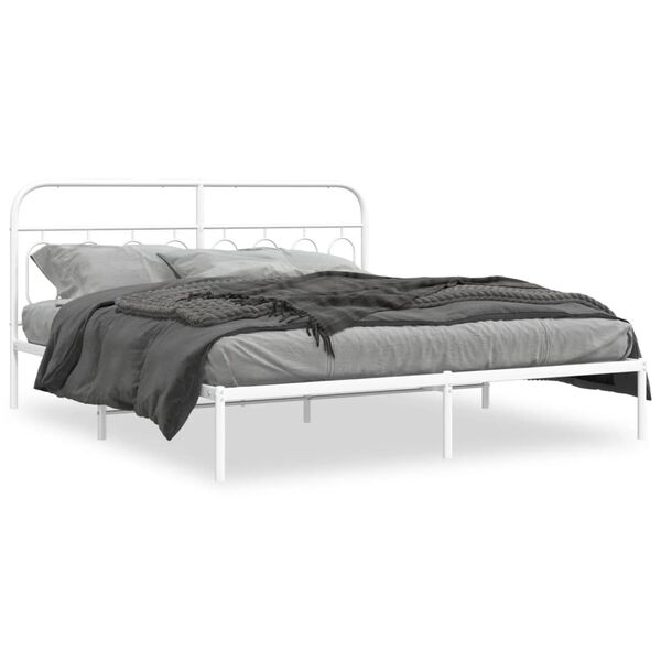 vidaXL Cadre de lit m&eacute;tal sans matelas et t&ecirc;te de lit blanc 183x213 cm