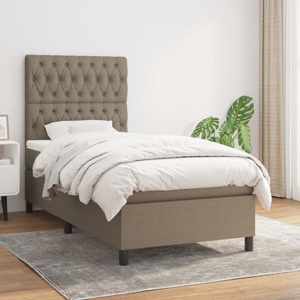 vidaXL Sommier &agrave; lattes de lit avec matelas Taupe 90x200 cm Tissu