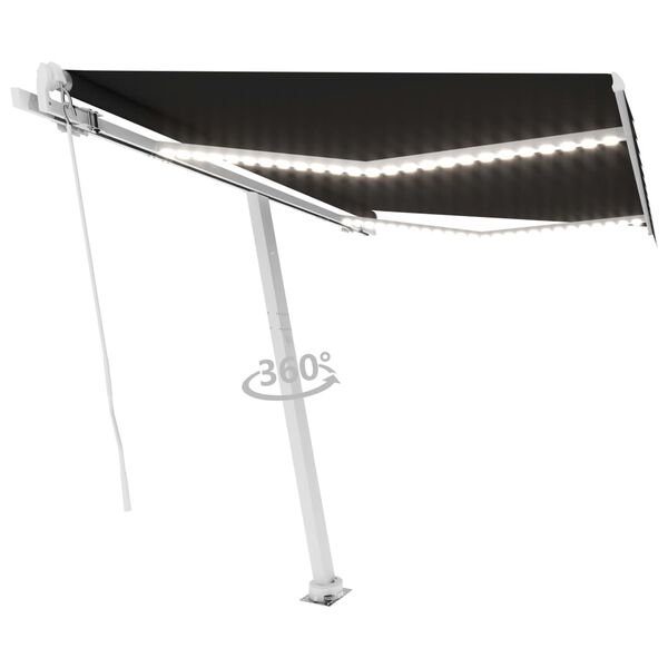 vidaXL Auvent manuel r&eacute;tractable avec LED 300x250 cm Anthracite