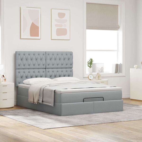VidaXL Cadre de lit ottoman et matelas gris clair 140x200 cm tissu