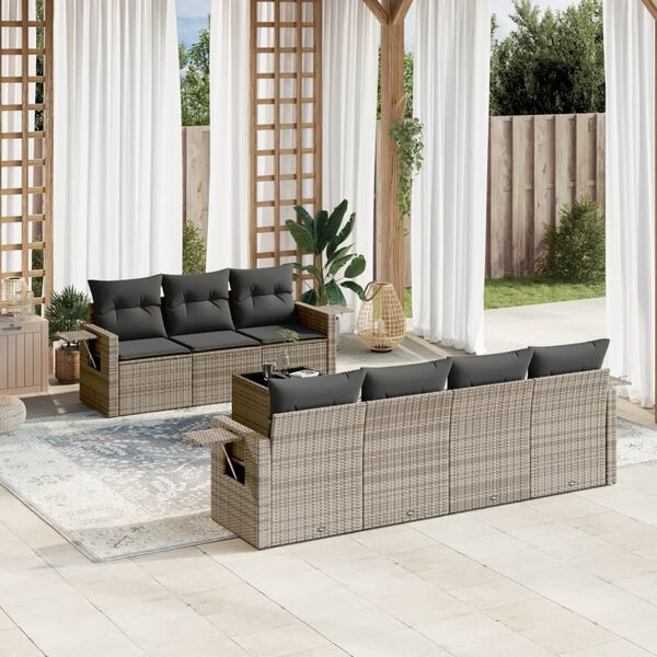 vidaXL Salon de jardin 8 pcs avec coussins gris r&eacute;sine tress&eacute;e