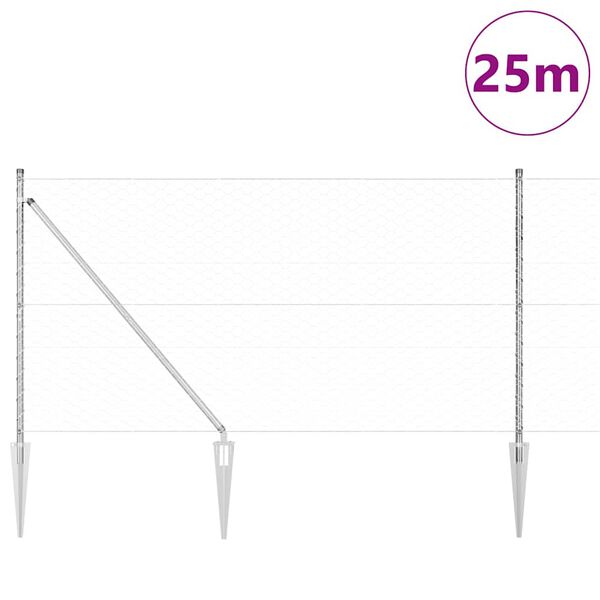vidaXL Poteau de cl&ocirc;ture. Argent&eacute; 25 x 1,4 m (maillage de 50 mm) Acier