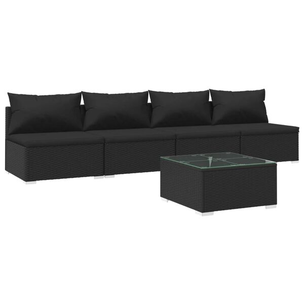 vidaXL Salon de jardin 5 pcs avec coussins résine tressée noir