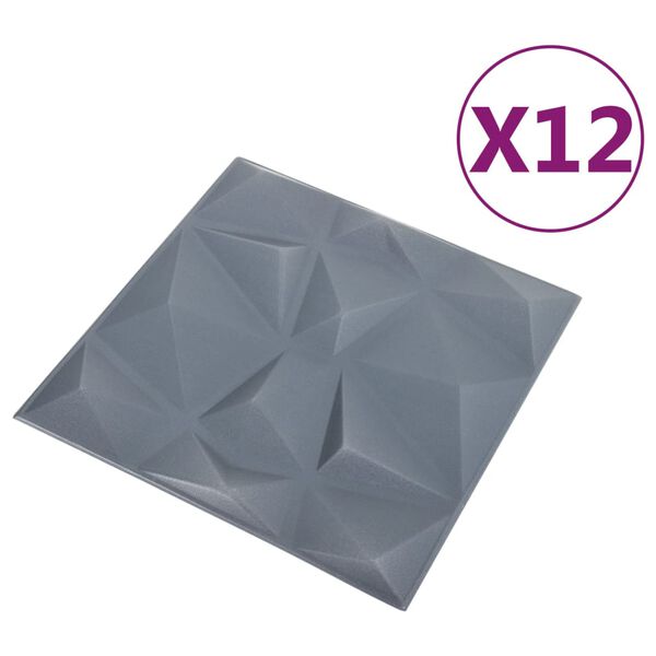 vidaXL Panneaux muraux 3D 12 pcs 50x50 cm gris diamant 3 m²