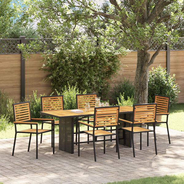 vidaXL Ensemble de salle à manger pour jardin 7 pcs Noir et Marron
