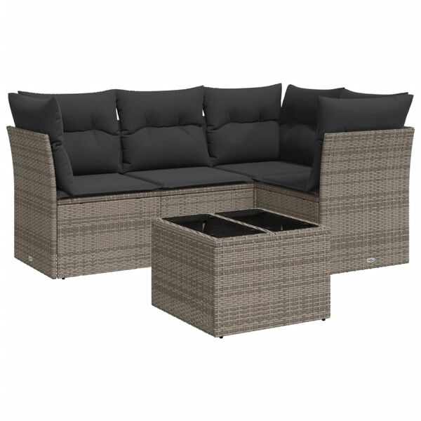 vidaXL Salon de jardin 5 pcs avec coussins gris r&eacute;sine tress&eacute;e