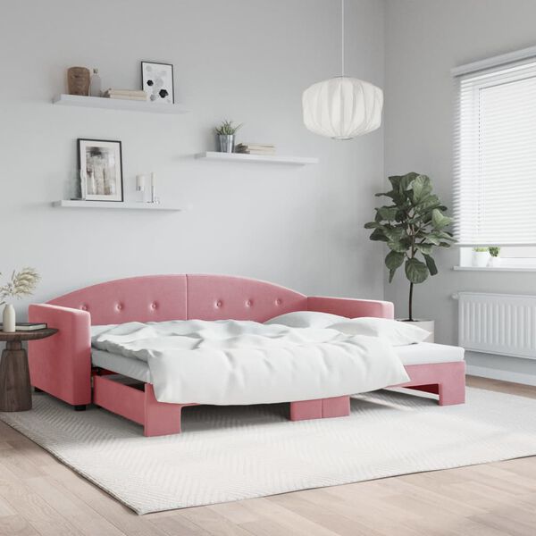 vidaXL Lit de jour avec gigogne sans matelas rose 90x200 cm