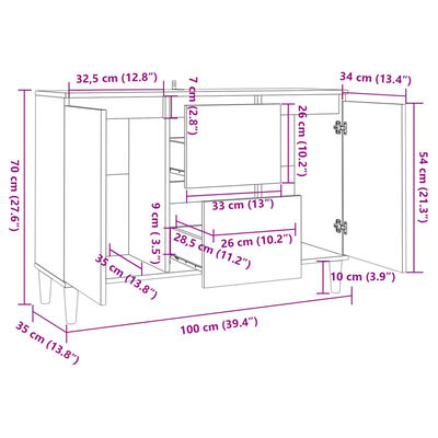 vidaXL Buffet chêne sonoma 101x35x70 cm bois d'ingénierie