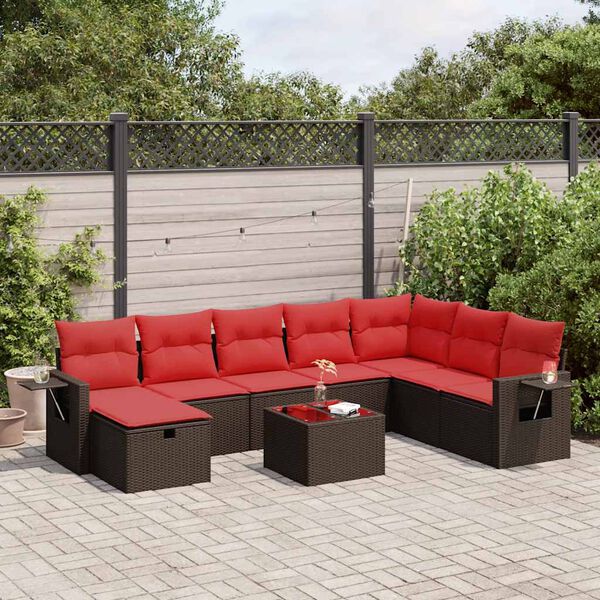 vidaXL Salon de jardin 8 pcs avec coussins marron r&eacute;sine tress&eacute;e