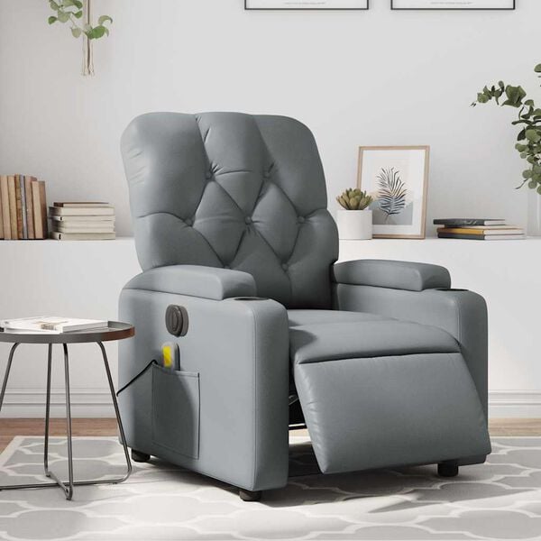 vidaXL Fauteuil de massage inclinable &eacute;lectrique gris similicuir