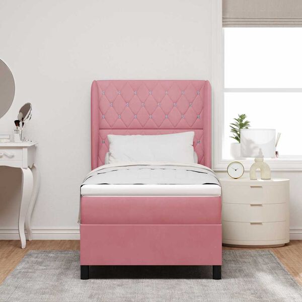 vidaXL Lit &agrave; ressorts avec matelas Rose 200 x 90 cm Polyester