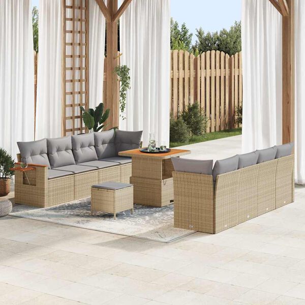 vidaXL Ensemble de canap&eacute; de jardin 11 pcs Beige Poly rotin