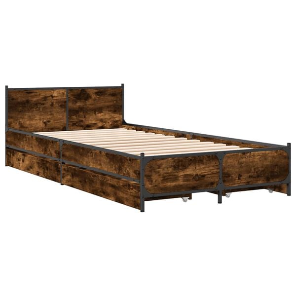 vidaXL Cadre de lit avec tiroirs sans matelas chêne fumé 75x190 cm