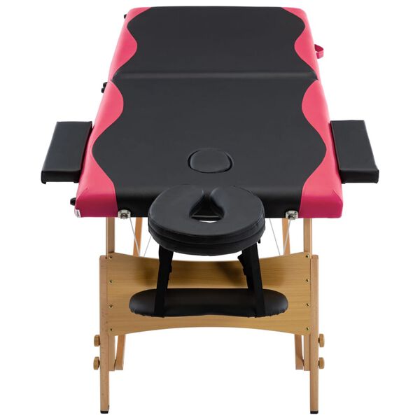 vidaXL Table de massage pliable 2 zones Bois Noir et rose
