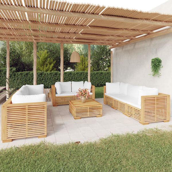 vidaXL Salon de jardin 9 pcs avec coussins Bois de teck solide