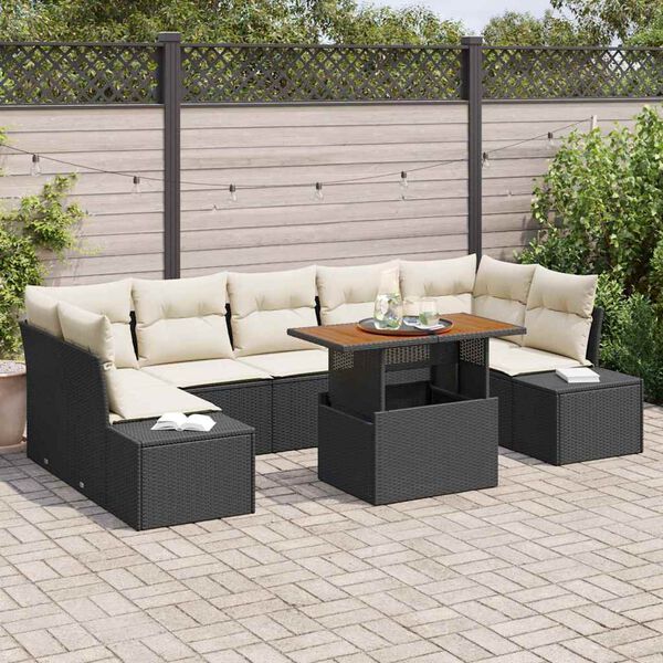 vidaXL Ensemble de salle &agrave; manger pour jardin 8 pcs Noir et Cr&egrave;me