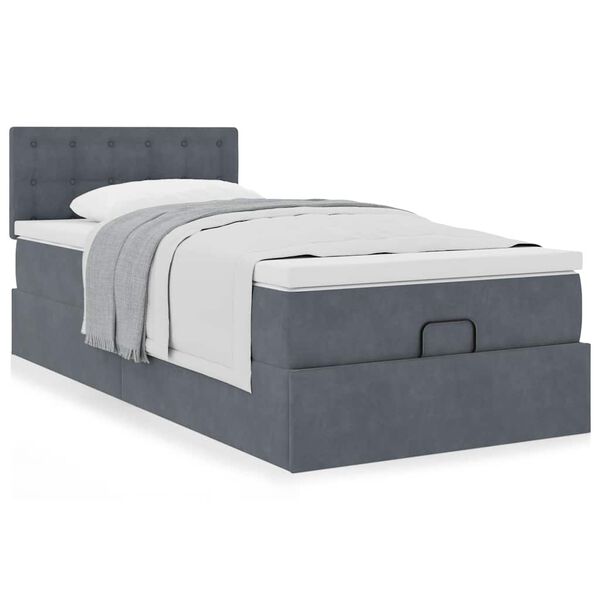 vidaXL Cadre de lit ottoman avec matelas gris fonc&eacute; 90x190 cm velours