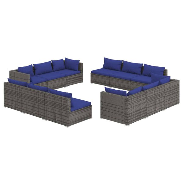 vidaXL Salon de jardin 12 pcs avec coussins R&eacute;sine tress&eacute;e Gris