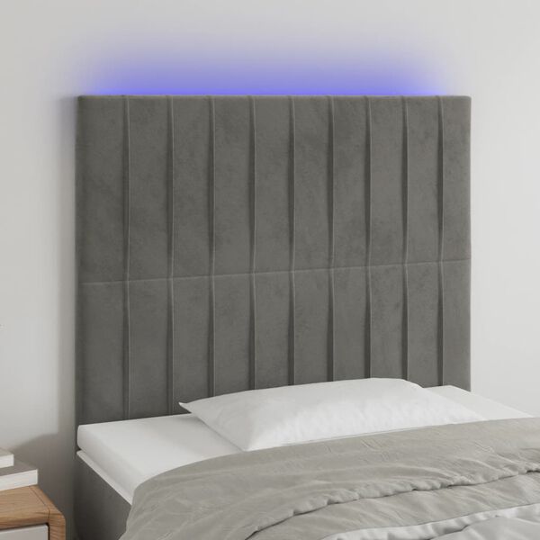 vidaXL T&ecirc;te de lit &agrave; LED Gris clair 90x5x118/128 cm Velours