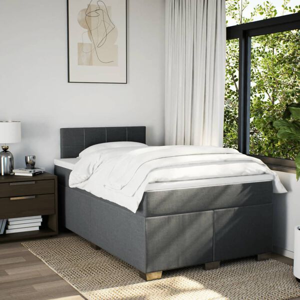 vidaXL Sommier &agrave; lattes de lit avec matelas gris fonc&eacute; 120x190cm tissu