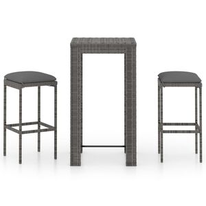 vidaXL Ensemble de bar de jardin 3 pcs et coussins R&eacute;sine tress&eacute;e Gris