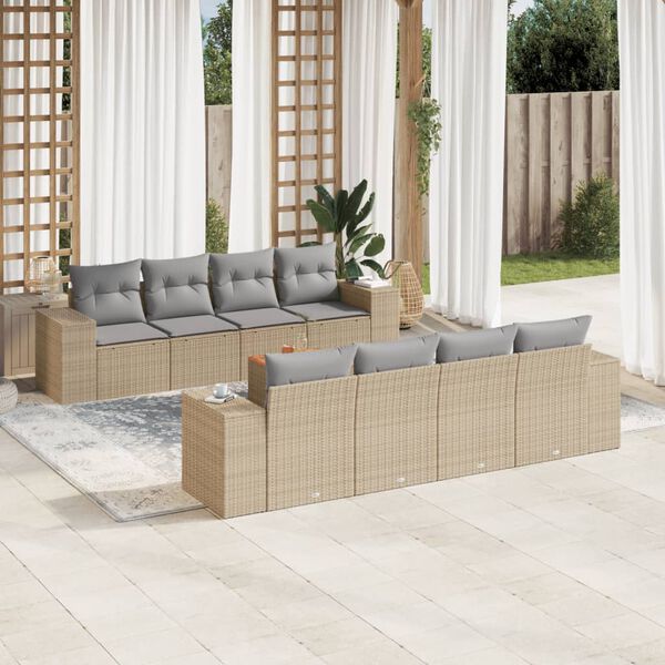 vidaXL Salon de jardin avec coussins 9 pcs beige r&eacute;sine tress&eacute;e