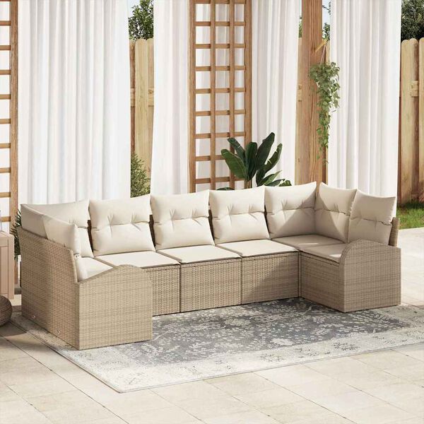 vidaXL Ensemble de canap&eacute; de jardin 7 pcs Beige et blanc polyrotin