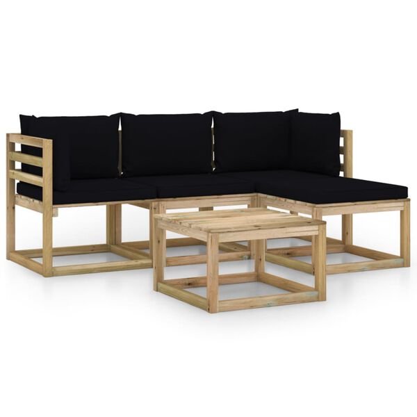 vidaXL Salon de jardin 5 pcs avec coussins noir