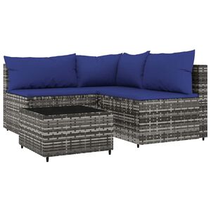 vidaXL Salon de jardin 4 pcs avec coussins Gris R&eacute;sine tress&eacute;e