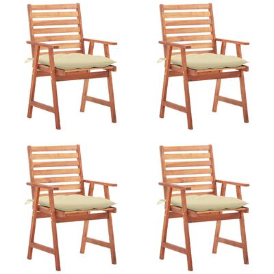 vidaXL Chaises à manger d'extérieur lot de 4 et coussins Acacia massif