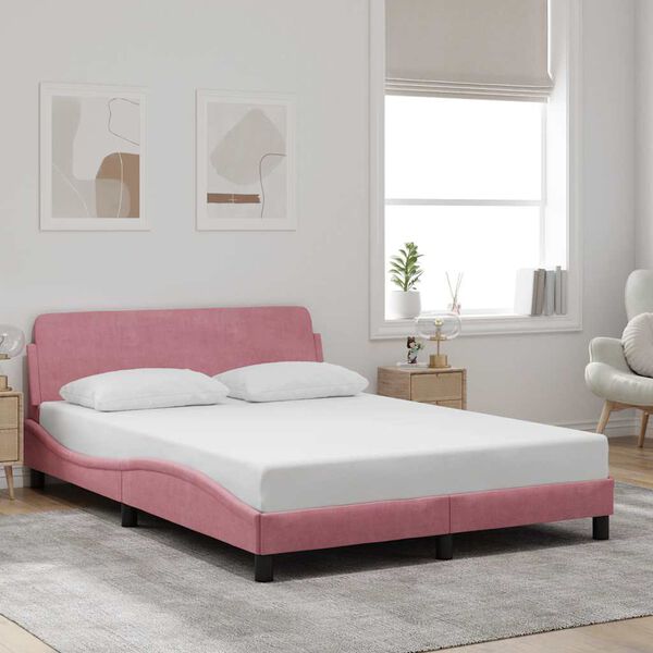 vidaXL Cadre de lit avec t&ecirc;te de lit Dover rose 140x190cm velours