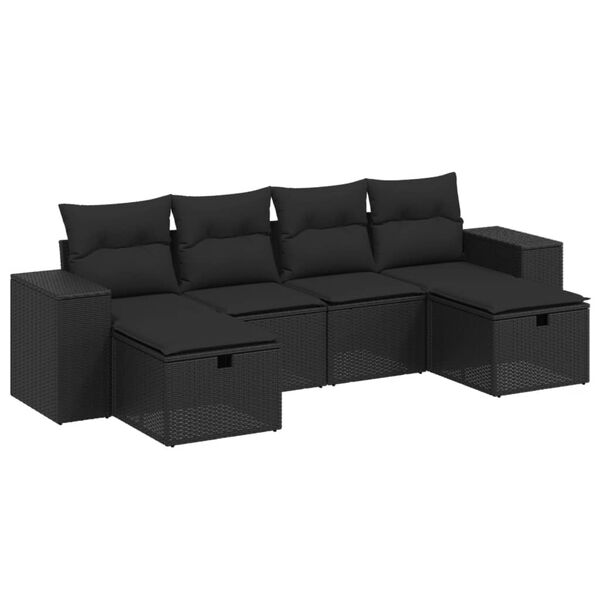 vidaXL Salon de jardin 6 pcs avec coussins noir r&eacute;sine tress&eacute;e