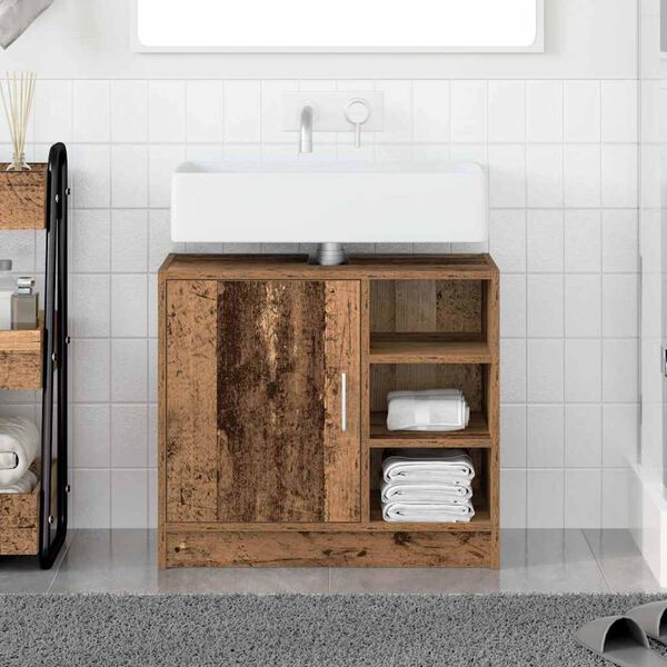 vidaXL Cabinet de salle de bain avec porte Bois Ancien 63 x 29 x 55 cm