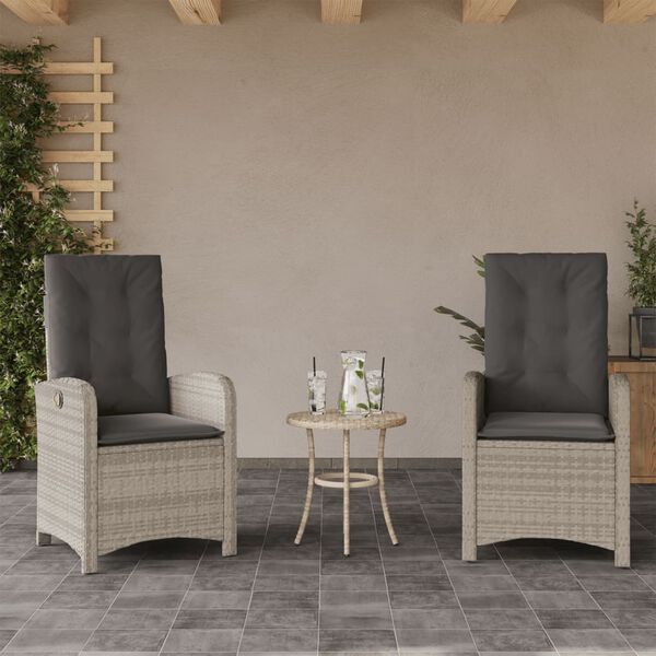 vidaXL Chaises inclinables jardin lot de 2 et coussins r&eacute;sine tress&eacute;e