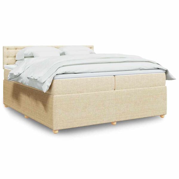 vidaXL Sommier &agrave; lattes de lit avec matelas Cr&egrave;me 200x200 cm Tissu