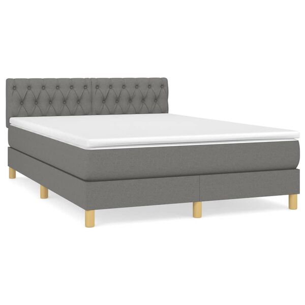 vidaXL Sommier &agrave; lattes de lit avec matelas Gris fonc&eacute; 140x190cm Tissu