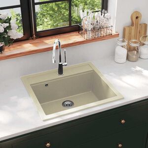 vidaXL &Eacute;vier de cuisine Granit Seul lavabo Beige