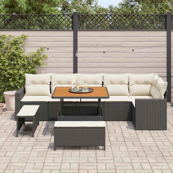 vidaXL Ensemble de canap&eacute; de jardin avec coussin 9 pcs Noir et cr&egrave;me