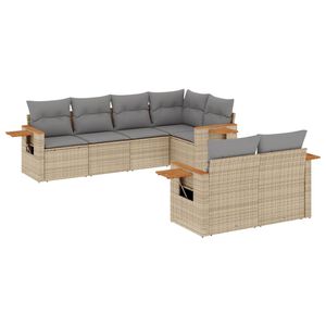 vidaXL Salon de jardin avec coussins 7 pcs beige r&eacute;sine tress&eacute;e