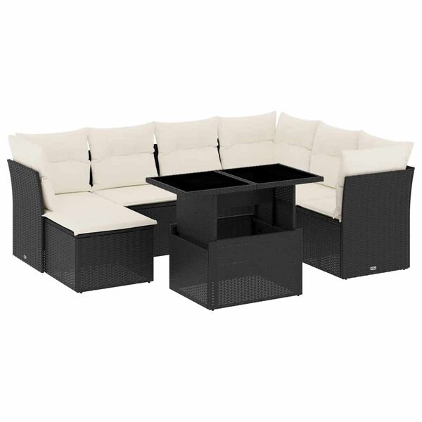 vidaXL Salon de jardin 8 pcs avec coussins noir r&eacute;sine tress&eacute;e