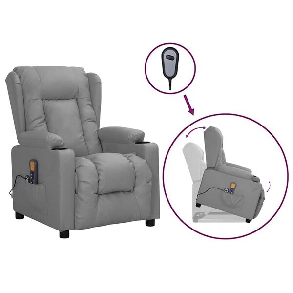 vidaXL Fauteuil de massage Gris Similicuir