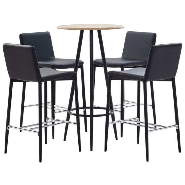 vidaXL Ensemble de bar 5 pcs Similicuir Noir