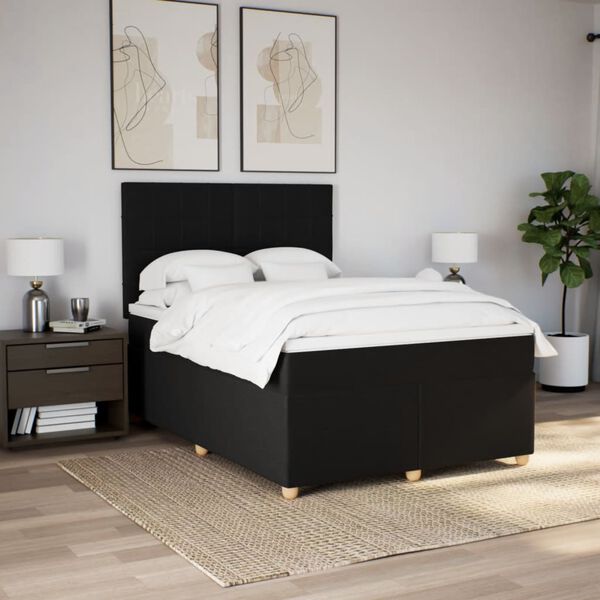 vidaXL Sommier &agrave; lattes de lit avec matelas Noir 160x200 cm Tissu