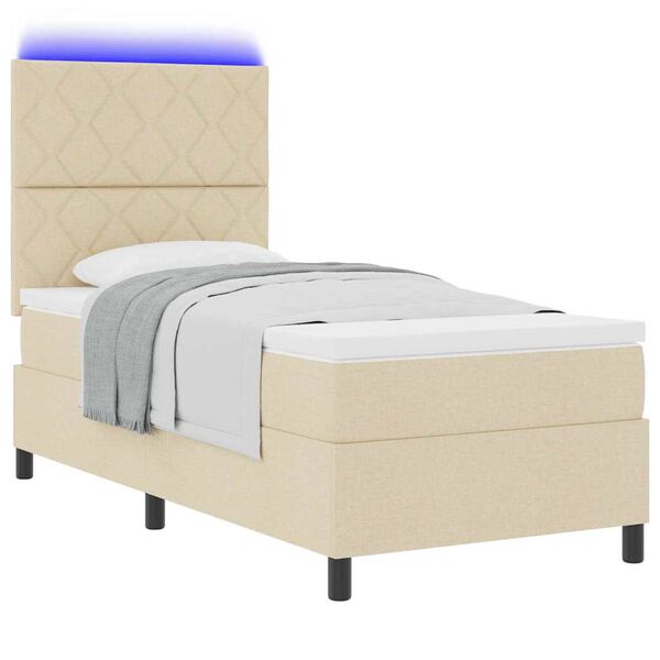 vidaXL Lit &agrave; ressorts avec matelas avec LED Cr&egrave;me 100 x 200 cm tissu
