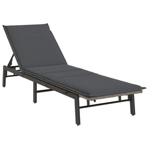 vidaXL Chaise longue avec coussin gris r&eacute;sine tress&eacute;e