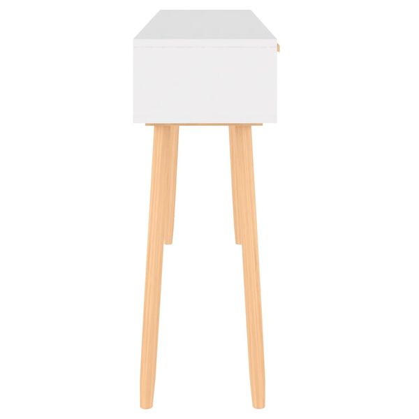 vidaXL Table console Blanc 105x30x75 cm Bois massif pin /rotin naturel