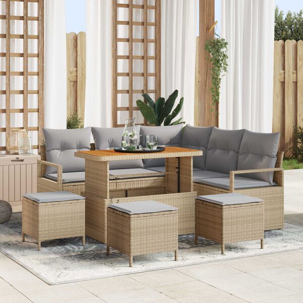 vidaXL Ensemble de canap&eacute; de jardin 9 pcs Beige Poly rotin